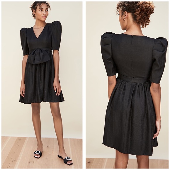 Black Halo Dresses & Skirts - Black Halo Eve Black Puff Sleeve Cocktail Dress Bow Detail 80s Vintage Inspired
